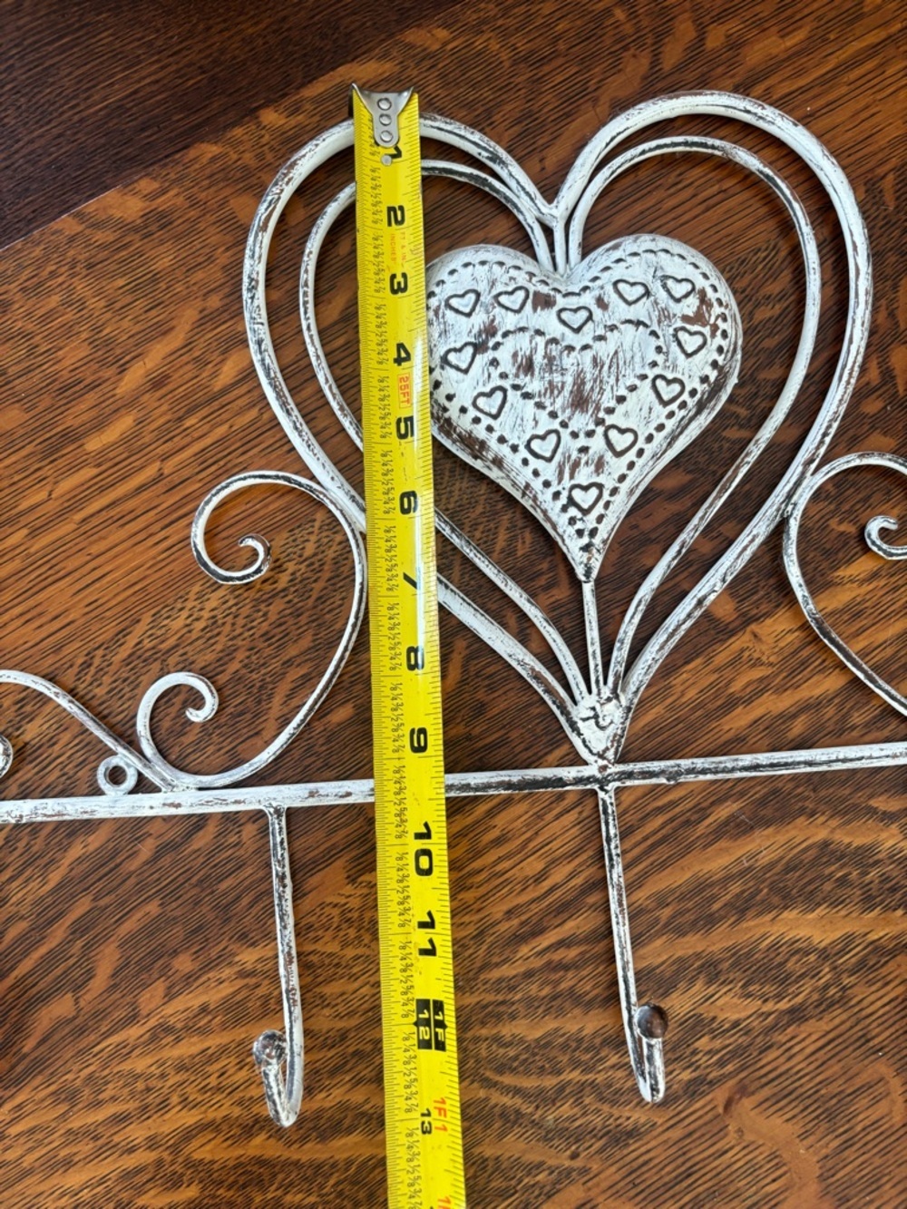 Rustic White Heart Wall Hook Rack by - Picture 7 of 9
